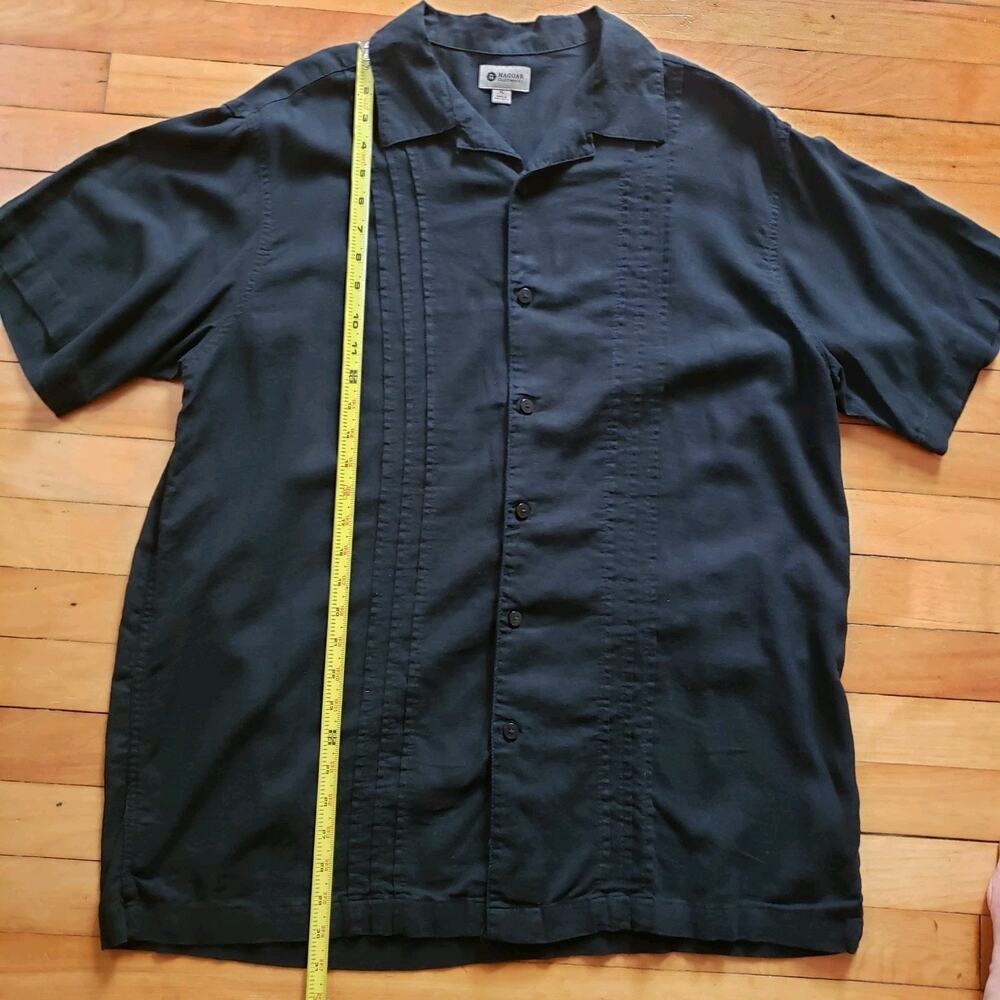 Haggar Camp Shirt Mens XL Linen Blend Black Casual Comfort Coastal Resort - Picture 7 of 11
